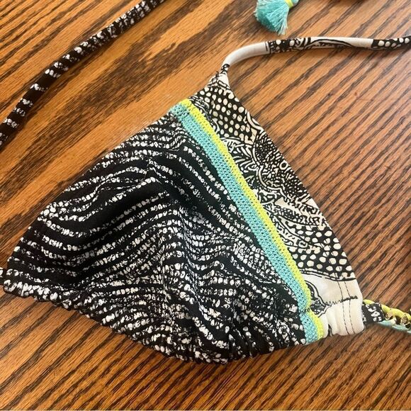 VICTORIAS SECRET Boho Triangle Bikini Top Size L Black/White/Green/Turquoise - Picture 4 of 8